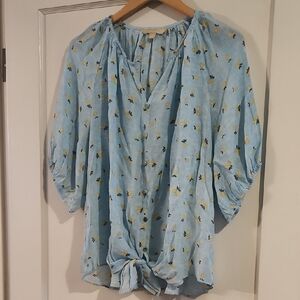 Chic Light Blue Floral Blouse